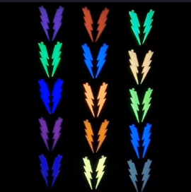Large Lightning Bolts Glowing under UV light, In the Dark and in daylight.